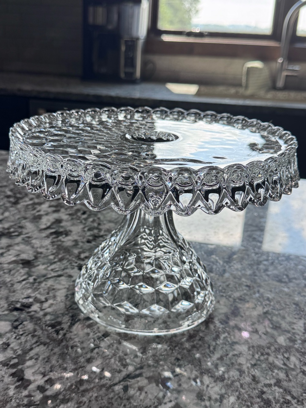 Fostoria American #2056 Clear Glass Pedestal Cake Stand Salver Rum Well
